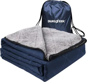 DUKUSEEK Outdoors Waterproof Stadium Blanket with Hood, 79”x 59” Sherpa Fleece Camping Windproof Blankets for Boat, Traveling, Camping, Football, Dogs, Outdoor Sporting Events-Machine Washable