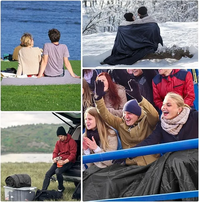 DUKUSEEK Sherpa Waterproof Outdoor Blanket, Large Sherpa Hooded Stadium Blankets for Cold Weather, Portable Wearable Camping Blankets for Concerts, Grass, Car, Boat, Pets, Sporting Events，79x59