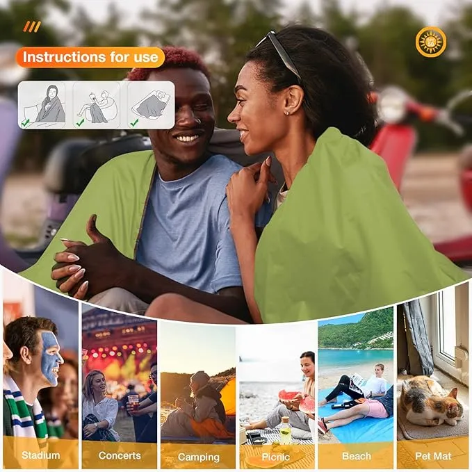 DUKUSEEK Waterproof Blanket Outdoor, Hooded Blanket Poncho - Large (79"x 59"), Portable, Windproof Fleece Blankets for Cold Weather Camping, Picnic, Sports, Boat, Dogs, Festivals, Car, Emergency…