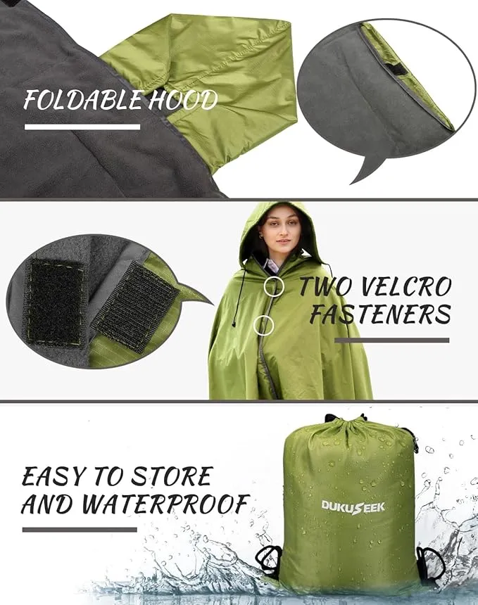 DUKUSEEK Waterproof Blanket Outdoor, Hooded Blanket Poncho - Large (79"x 59"), Portable, Windproof Fleece Blankets for Cold Weather Camping, Picnic, Sports, Boat, Dogs, Festivals, Car, Emergency…
