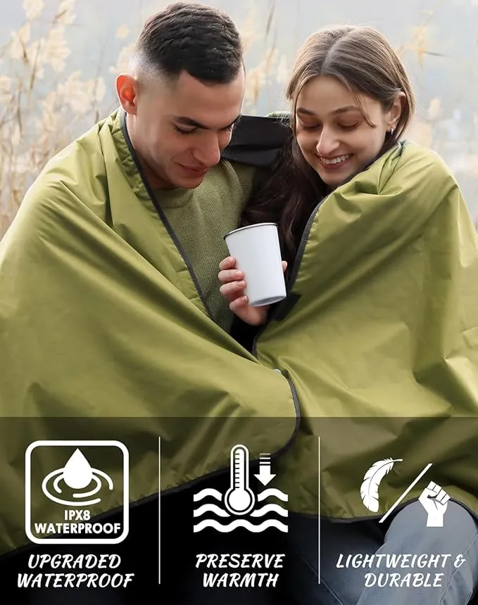 DUKUSEEK Waterproof Blanket Outdoor, Hooded Blanket Poncho - Large (79"x 59"), Portable, Windproof Fleece Blankets for Cold Weather Camping, Picnic, Sports, Boat, Dogs, Festivals, Car, Emergency…
