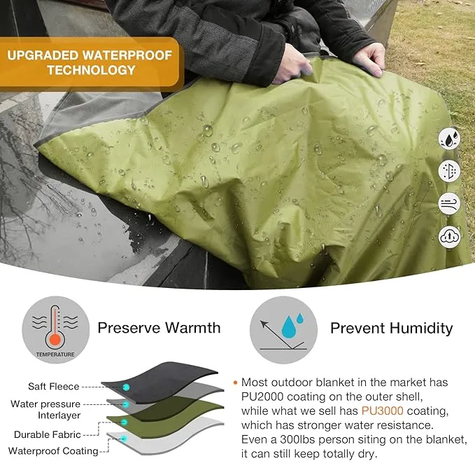 DUKUSEEK Waterproof Blanket Outdoor, Hooded Blanket Poncho - Large (79"x 59"), Portable, Windproof Fleece Blankets for Cold Weather Camping, Picnic, Sports, Boat, Dogs, Festivals, Car, Emergency…