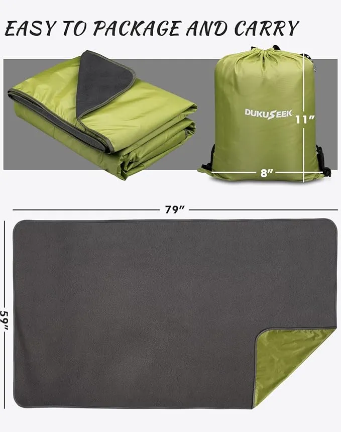 DUKUSEEK Waterproof Blanket Outdoor, Hooded Blanket Poncho - Large (79"x 59"), Portable, Windproof Fleece Blankets for Cold Weather Camping, Picnic, Sports, Boat, Dogs, Festivals, Car, Emergency…
