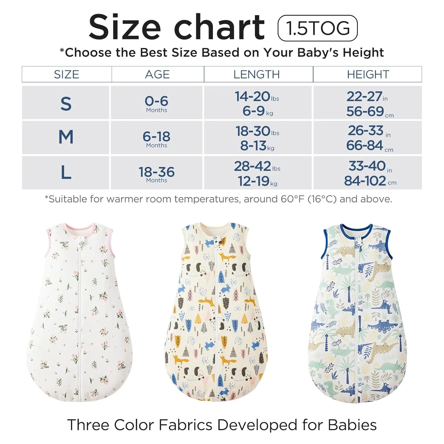 Duomiaomiao 1.5 TOG Baby Sleep Sack 100% Cotton Four Season Baby Wearable Blanket, Breathable Comfy Toddler Sleeping Sack