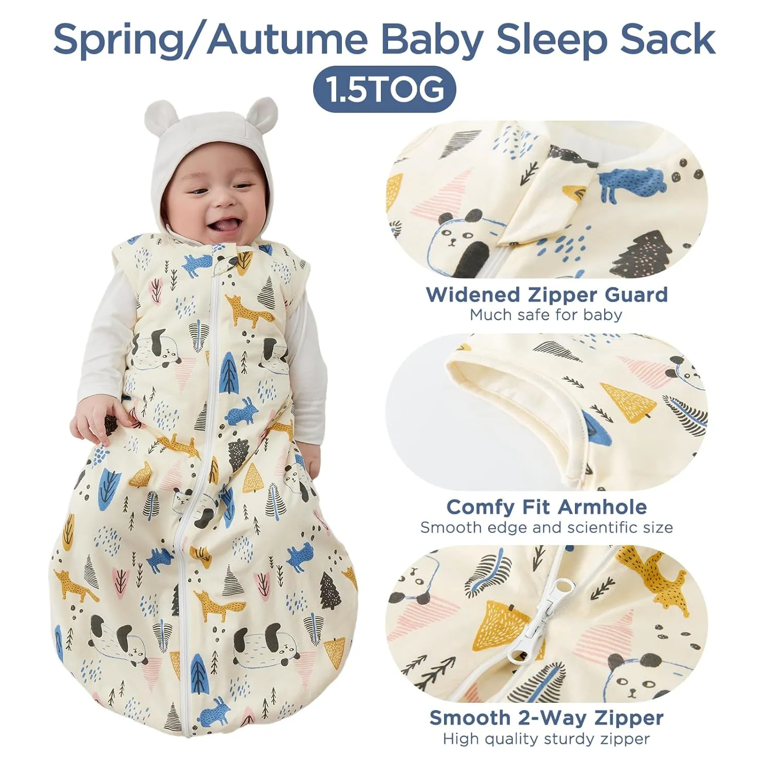 Duomiaomiao 1.5 TOG Baby Sleep Sack 100% Cotton Four Season Baby Wearable Blanket, Breathable Comfy Toddler Sleeping Sack