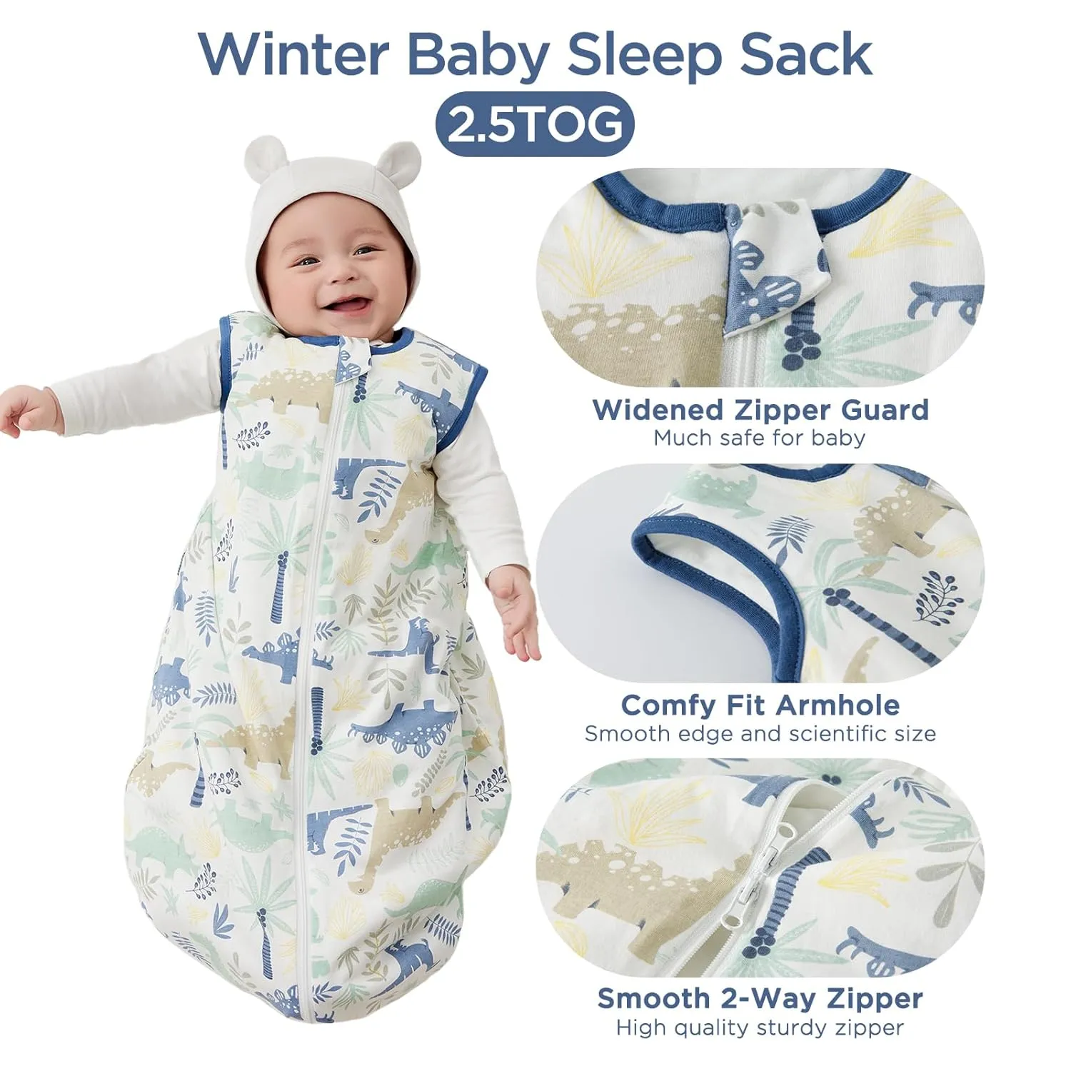 Duomiaomiao 2.5 TOG Baby Sleep Sack 100% Cotton Winter Baby Wearable Blanket, Warm Quilted Comfy Toddler Sleeping Sack