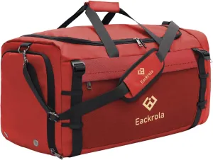 Eackrola Extra Large Sports Gym Bag, Travel Duffel bag with Wet Pocket & Shoes Compartment for men women, 85L, Lightweight （Red）