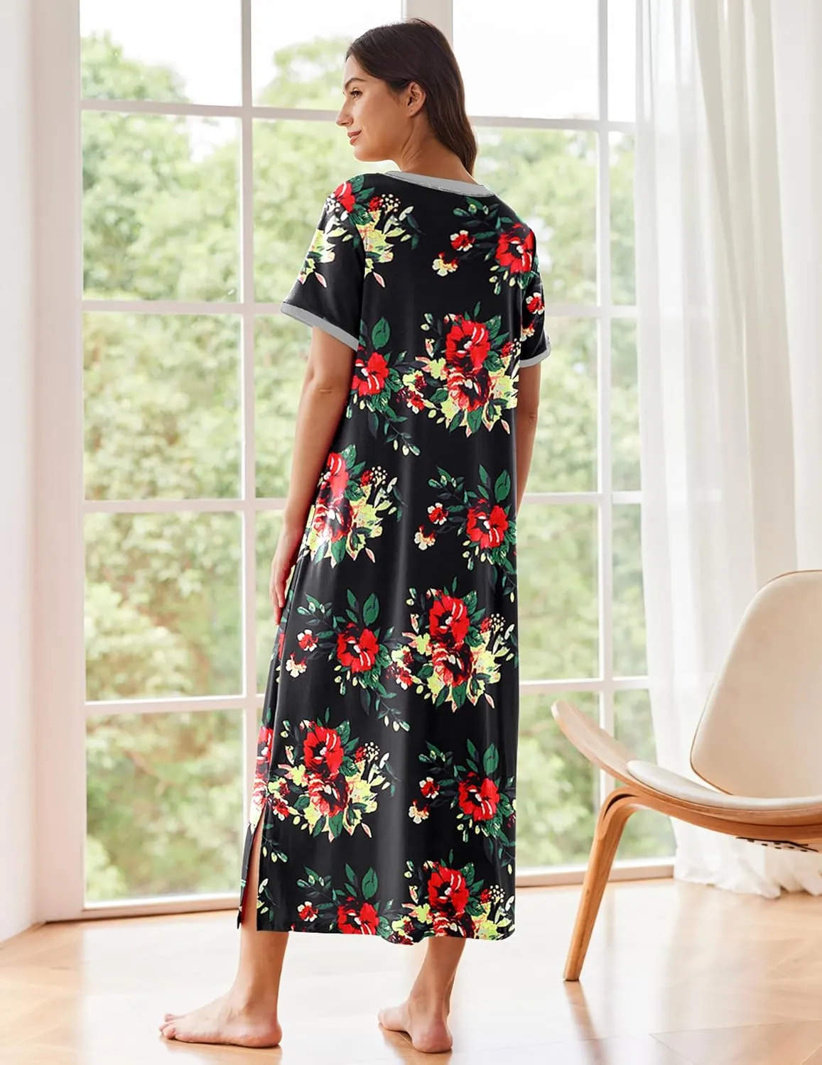 Ekouaer Women's Full Length Short Sleeve Nightgown