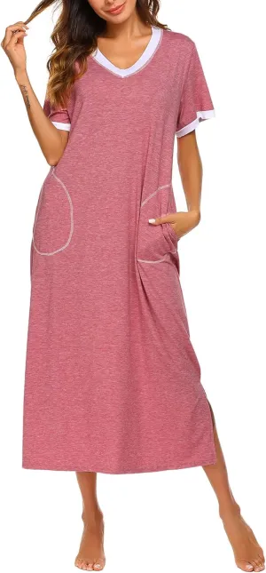 Ekouaer Women's Full Length Short Sleeve Nightgown