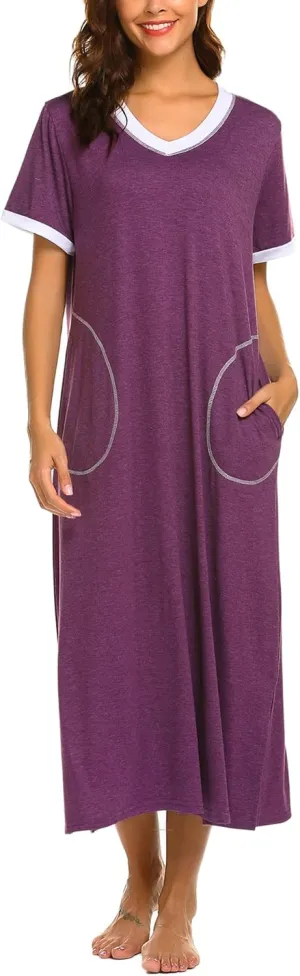 Ekouaer Women's Full Length Short Sleeve Nightgown