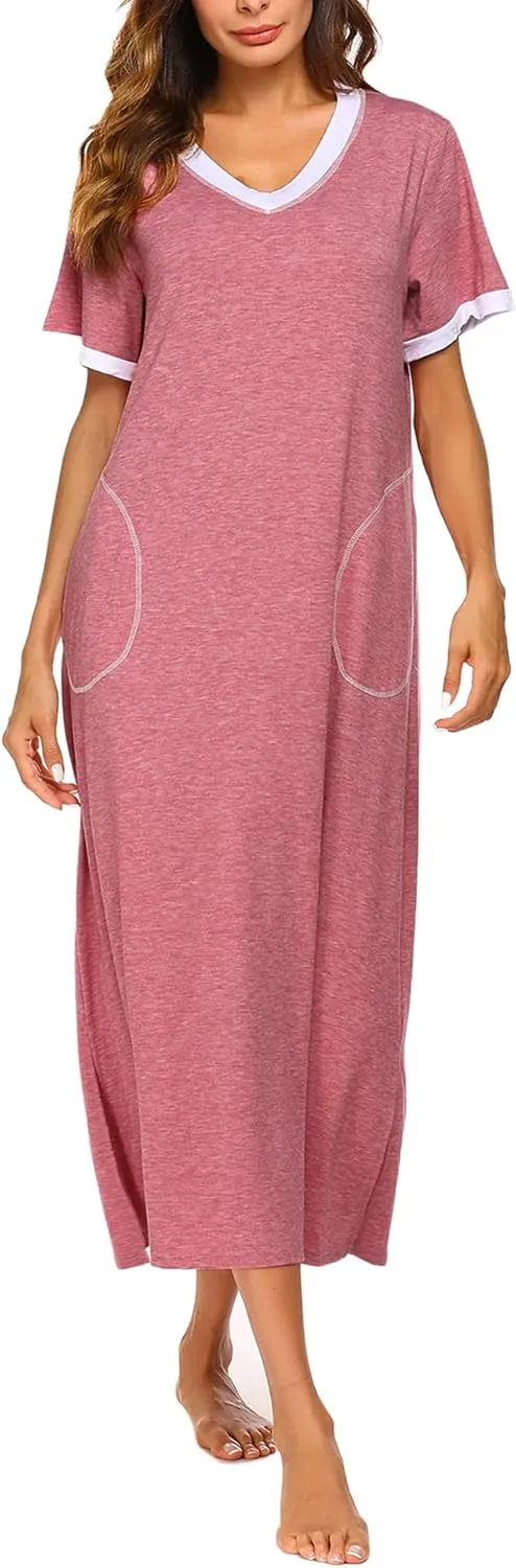 Ekouaer Women's Full Length Short Sleeve Nightgown