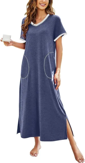 Ekouaer Women's Full Length Short Sleeve Nightgown