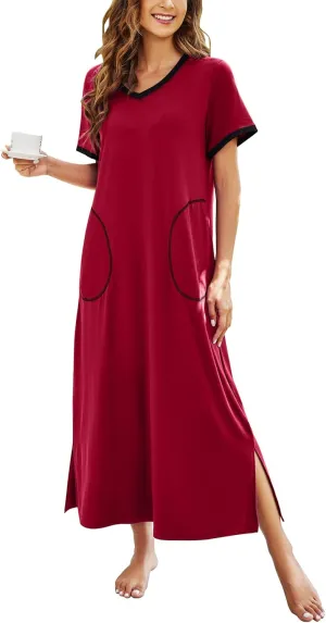 Ekouaer Women's Full Length Short Sleeve Nightgown