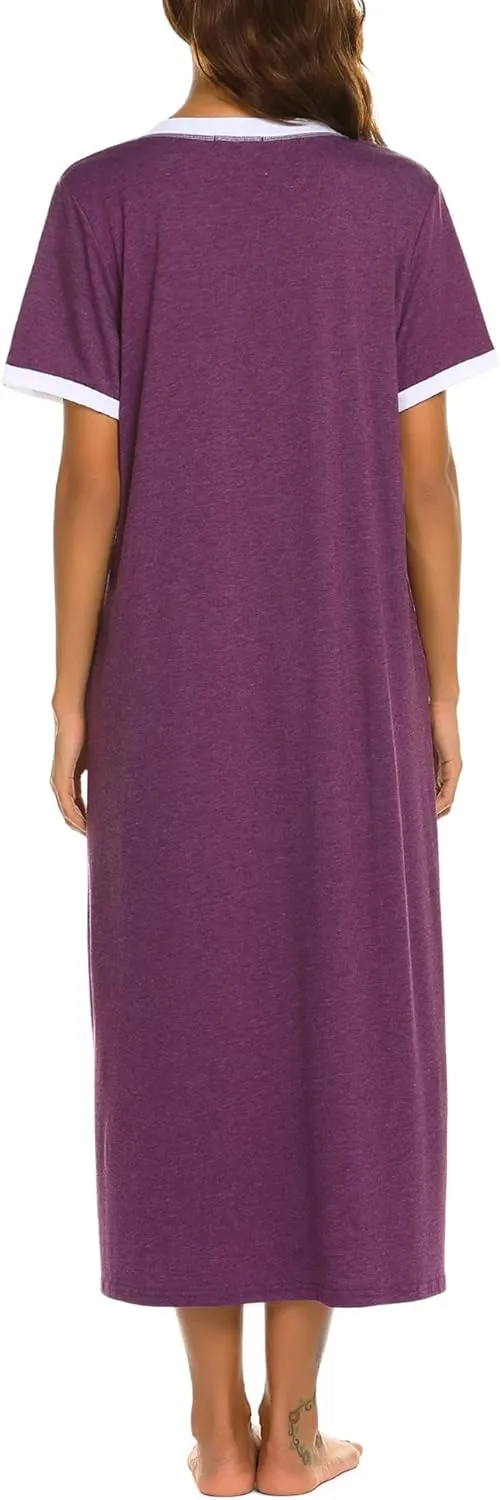 Ekouaer Women's Full Length Short Sleeve Nightgown