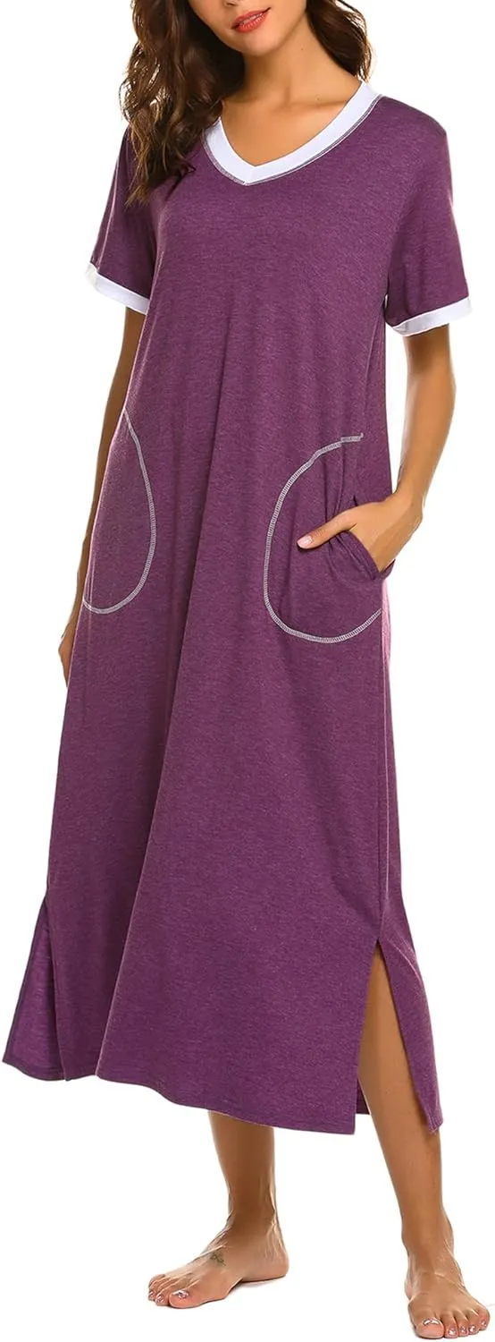 Ekouaer Women's Full Length Short Sleeve Nightgown