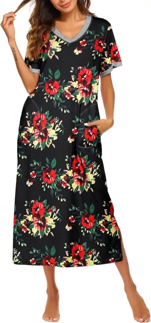 Ekouaer Women's Full Length Short Sleeve Nightgown