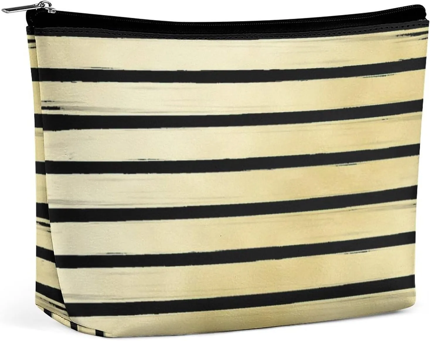 Elegant Makeup Bag, Elegant Black Gold Striped Cosmetic Bag Large Capacity Pouch Portable Organizer for Men & Women
