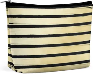Elegant Makeup Bag, Elegant Black Gold Striped Cosmetic Bag Large Capacity Pouch Portable Organizer for Men & Women