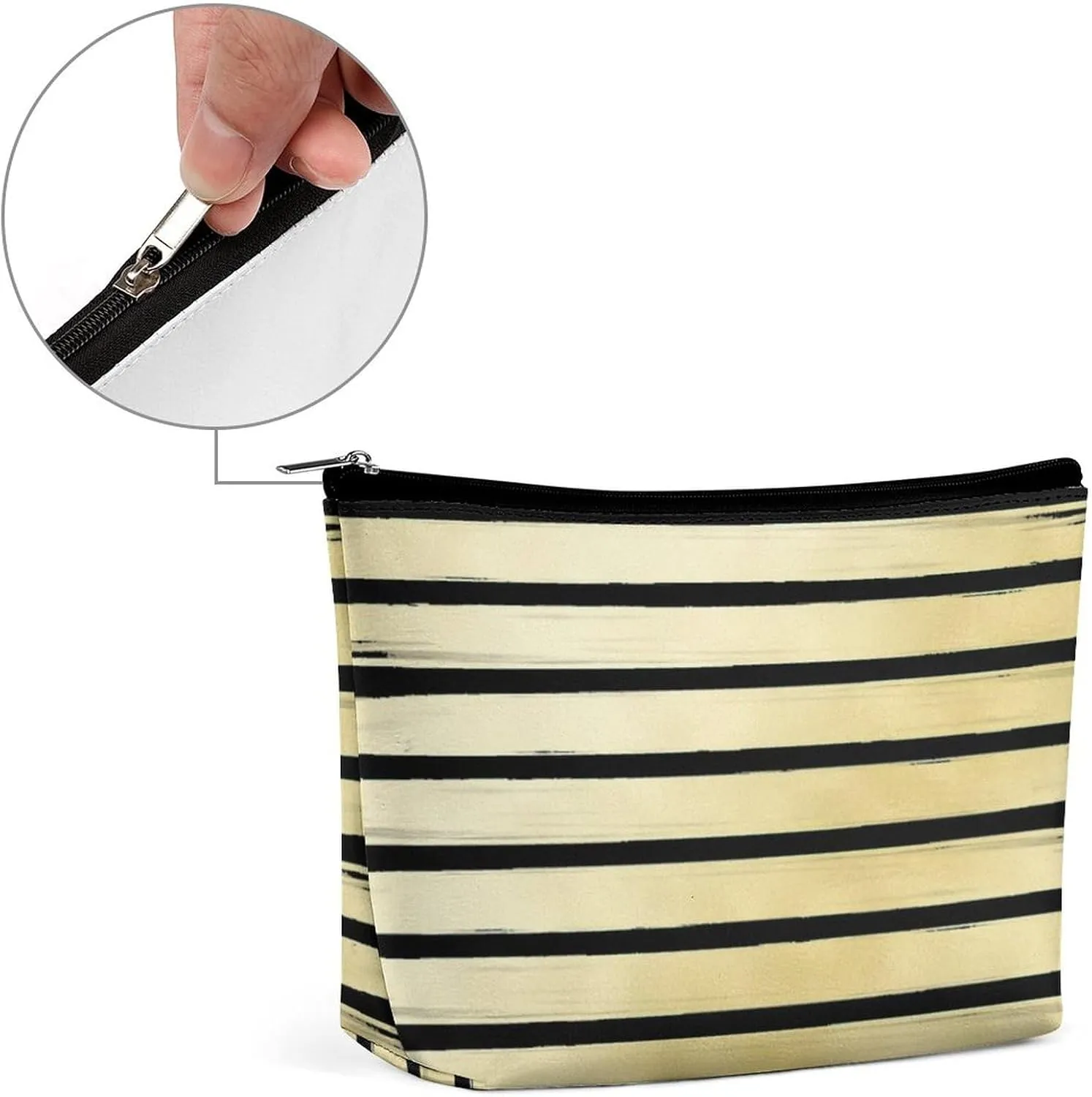 Elegant Makeup Bag, Elegant Black Gold Striped Cosmetic Bag Large Capacity Pouch Portable Organizer for Men & Women