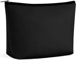 Elegant Makeup Bag, Modern Black Solid Color Cosmetic Bag Large Capacity Pouch Portable Organizer for Men & Women