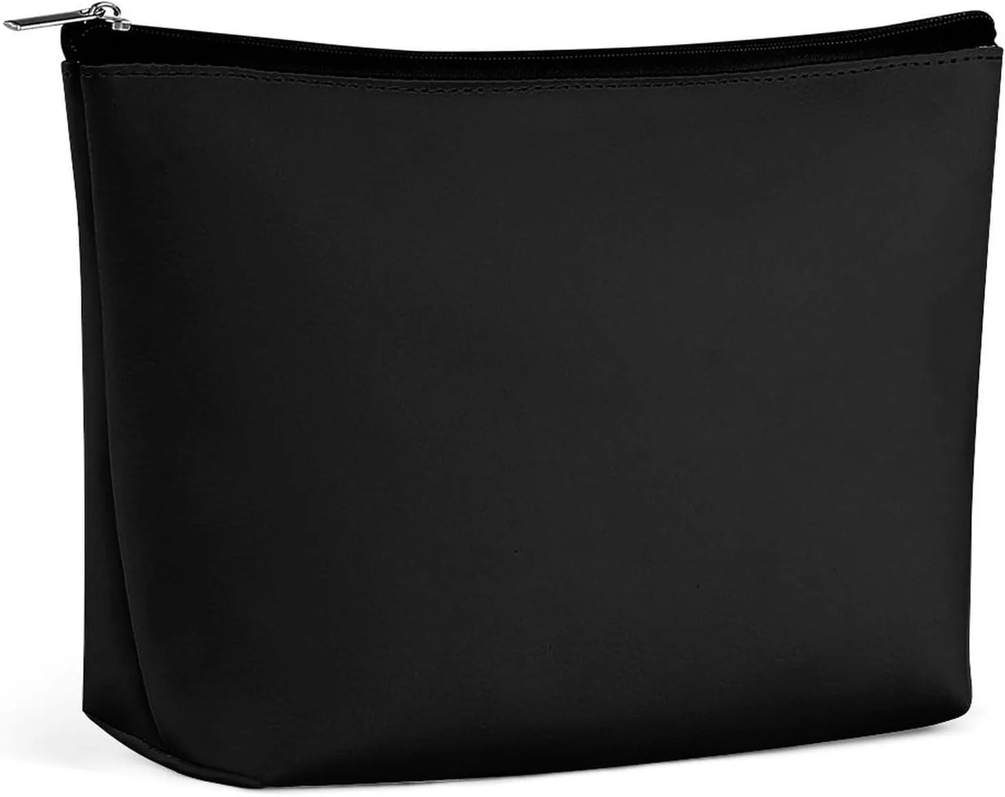 Elegant Makeup Bag, Modern Black Solid Color Cosmetic Bag Large Capacity Pouch Portable Organizer for Men & Women