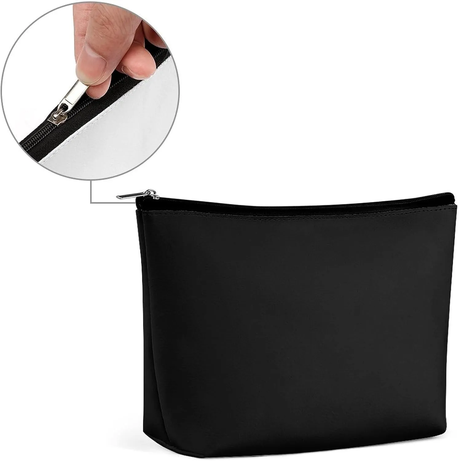 Elegant Makeup Bag, Modern Black Solid Color Cosmetic Bag Large Capacity Pouch Portable Organizer for Men & Women