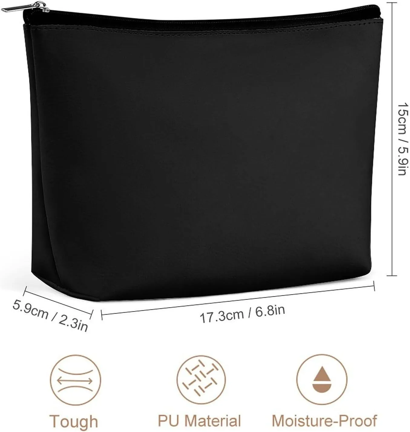 Elegant Makeup Bag, Modern Black Solid Color Cosmetic Bag Large Capacity Pouch Portable Organizer for Men & Women