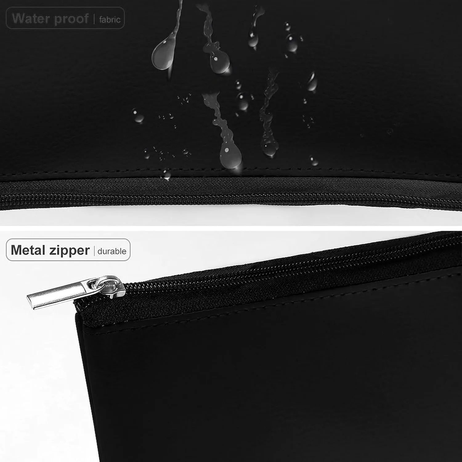 Elegant Makeup Bag, Modern Black Solid Color Cosmetic Bag Large Capacity Pouch Portable Organizer for Men & Women