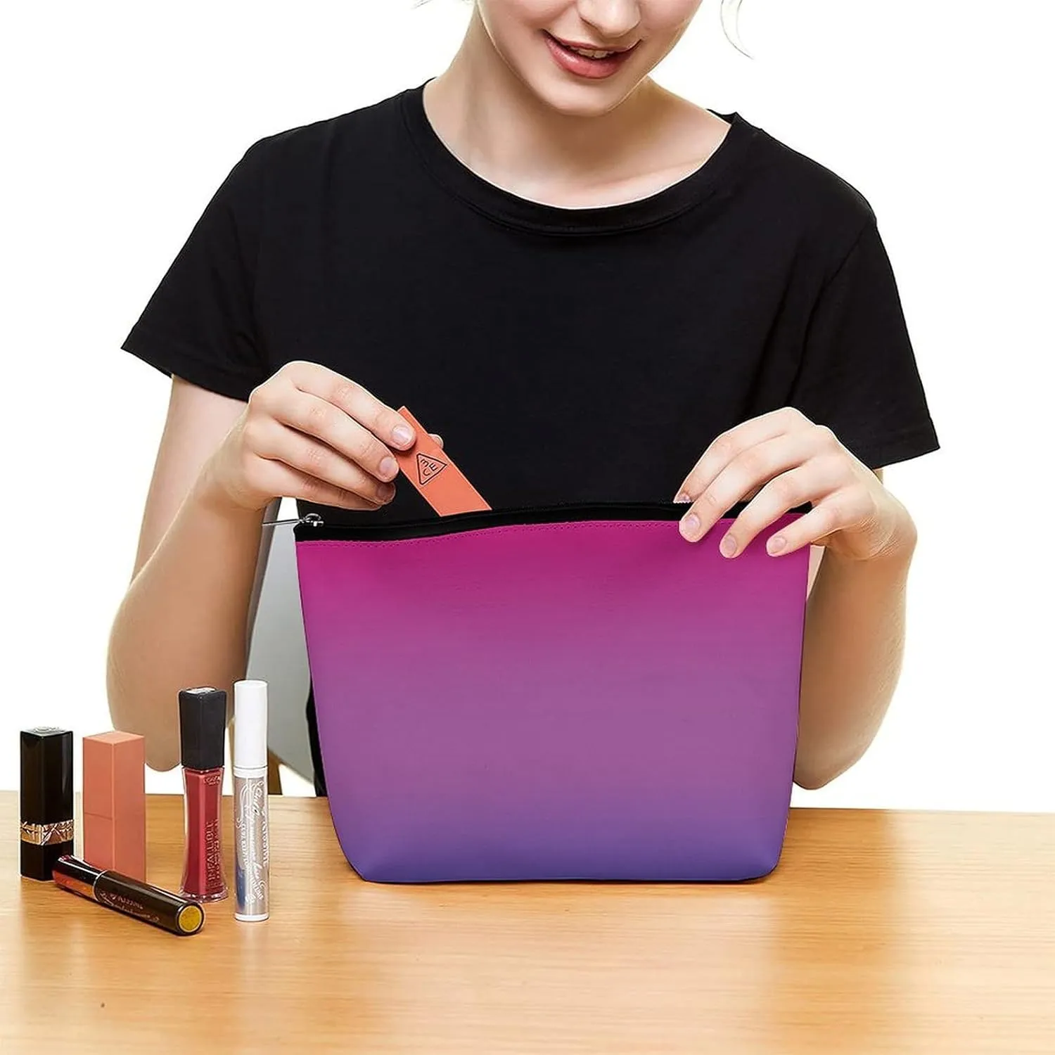 Elegant Makeup Bag, Rainbow Gradient Cosmetic Bag Large Capacity Pouch Portable Organizer for Men & Women