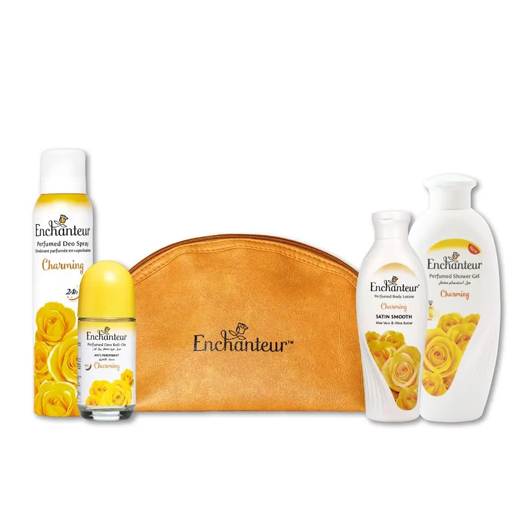 Enchanteu'r Charming Range Gift Bag With Perfumed Body Lotion, Deo Spray, Shower Gel, & An'ti-Perspiran't Deodorant For Women| Long-Lasting Fragrance| Stylish Travel Pack Included