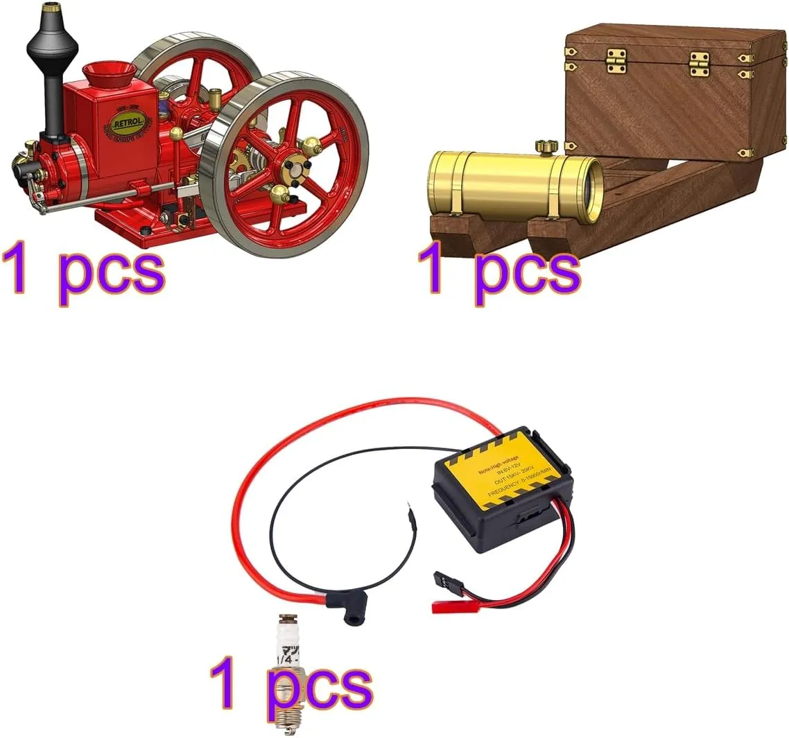 Engine kit, Metal Engine HM-01 Hit and Miss Engine Model   Basic Equipment Box Tank line CDI Igniter Spark Plug DIY Experiment Birthday Present - Assembled Set