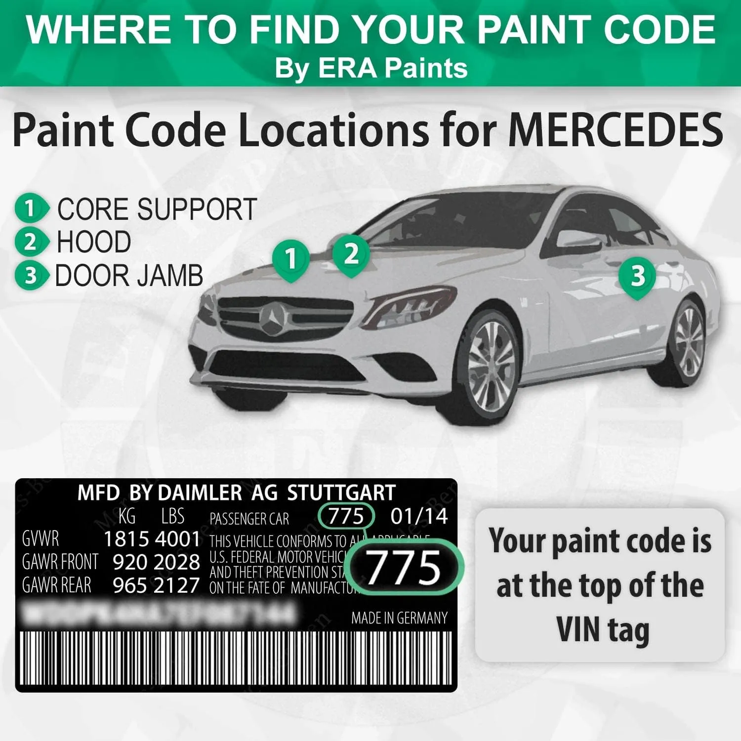 ERA Paints 412/6412 - Vaillant Green for MERCEDES Exact Match Automotive Touch Up Paint Spray - Basic Kit