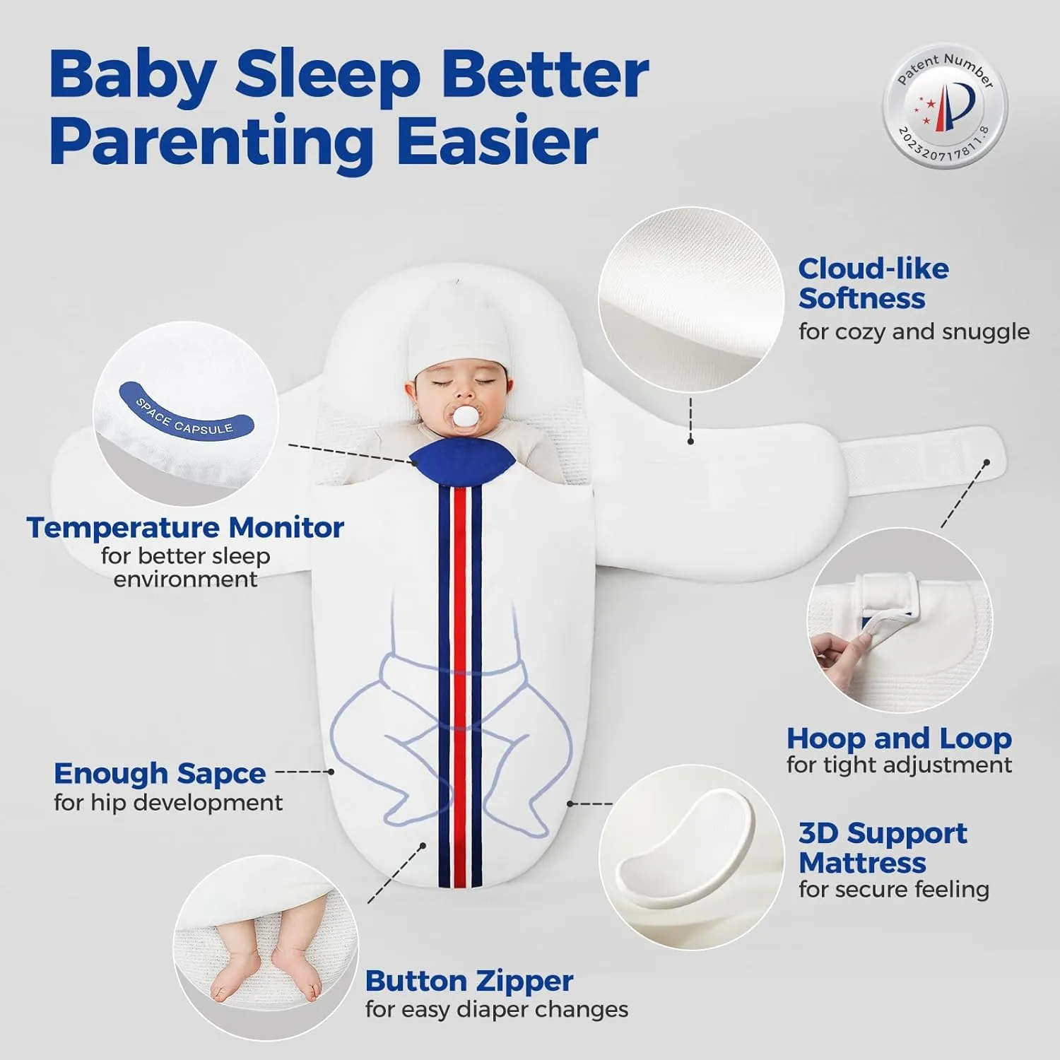 Evoceler Baby Swaddle Sleep Sack - 1.0 TOG Swaddle with Temperature Monitor & Supportive Mattress, Organic Cotton Wearable Blanket, Soft and Breathable, Reduces Startle Reflex (0-3 Months, XS)
