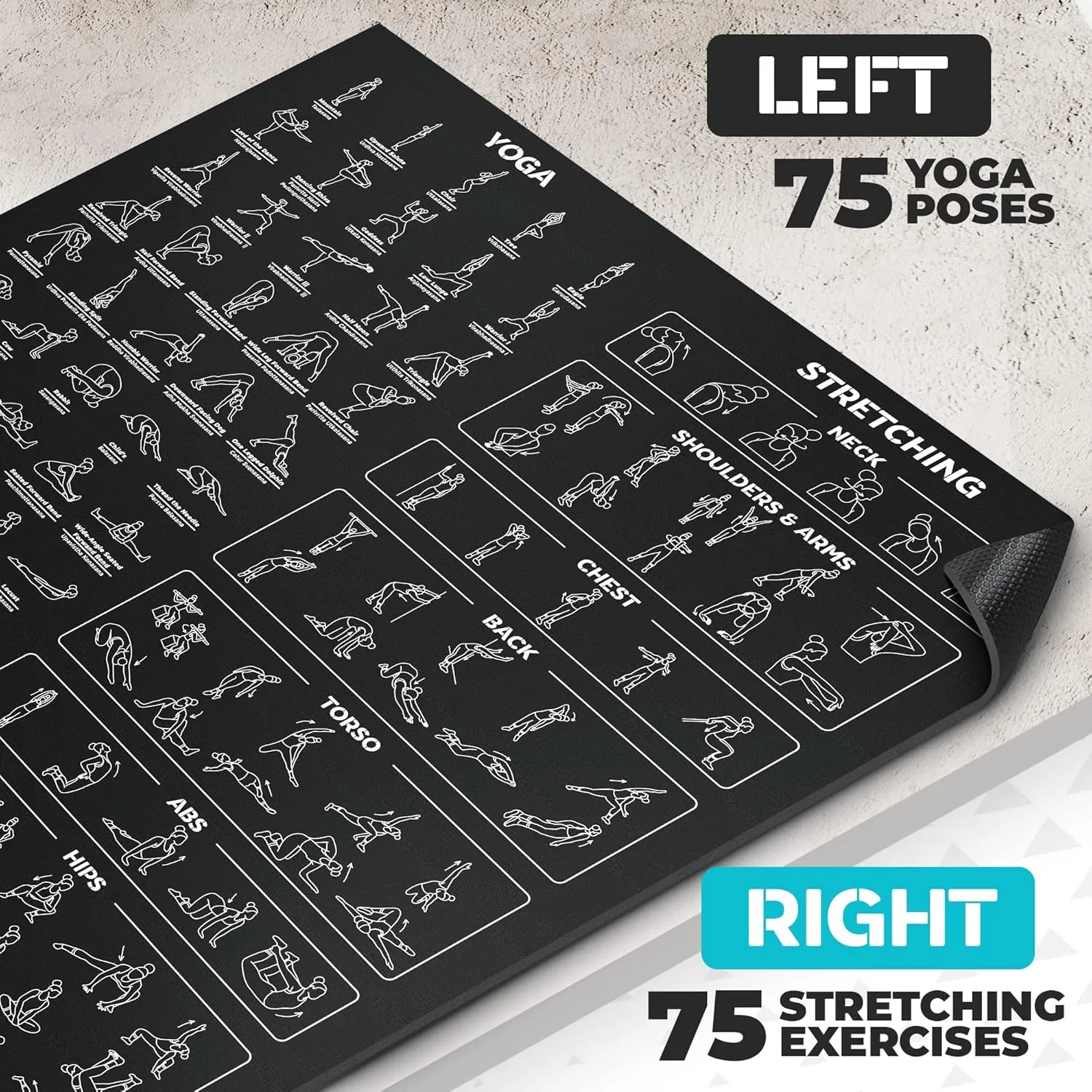 Extra-Large Instructional Yoga Mat with Poses Printed On It - 3X Bigger & 2X Wider than Regular Workout Mats - 150 Illustrated Yoga Poses and Stretches - Wide, Non-Slip, Barefoot Exercise Mat