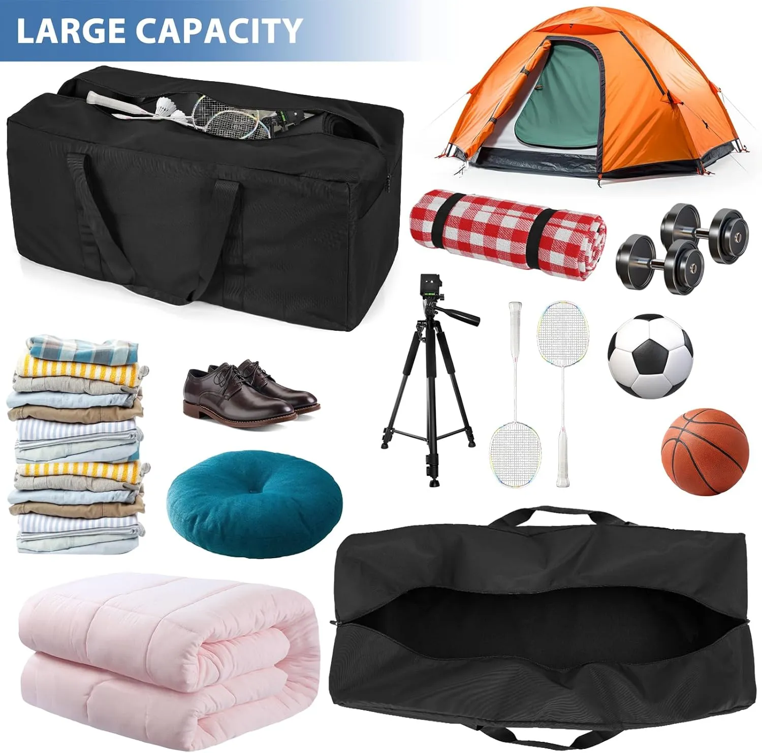 Extra Large Travel Duffle Bag, 160L Gear Bag for Men and Women, Storage Bag Ideal for Overnight Camping and Weekend Getaways, Black