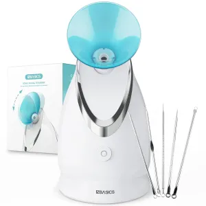 EZBASICS Facial Steamer Ionic Face Steamer for Home Facial, Warm Mist Humidifier Atomizer for Face Sauna Spa Sinuses Moisturizing, Unclogs Pores, 1 Pack   5 Stainless Steel Skin Kit Blue