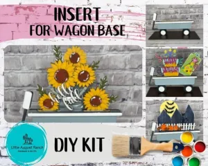 Fall Sunflower Wagon Insert for Interchangeable Inserts - Unfinished Decor
