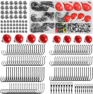 Fishing Hooks Bobbers Tackle Kit, 228pcs Freshwater Fishing Starter Kit Included Octopus Circle Hooks, Baitholder Hooks, Wide Gap Hooks, Bobbers, Sinker Weights for Bass Trout Panfish Catfish