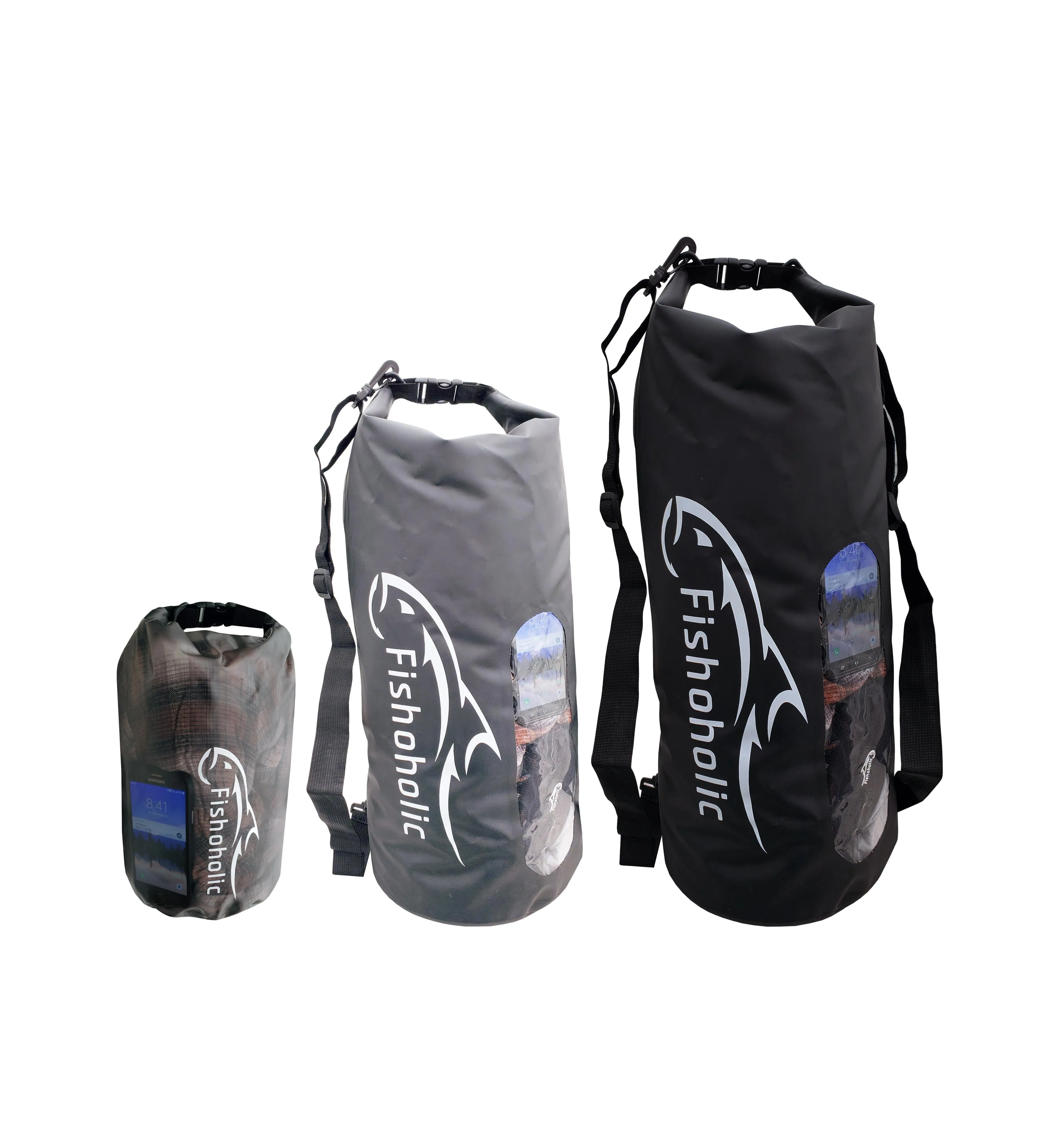 Fishoholic 2 pack Bundle - 5L & 30L Dry Bags - 2 Waterproof Gear Bags - Fail-Safe Snaps - Tough & Durable