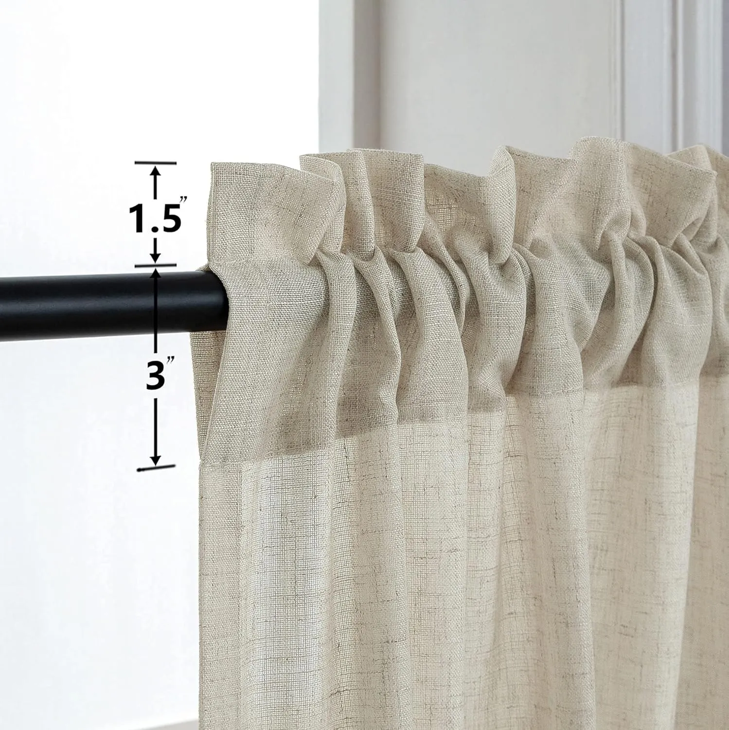 Flax Linen Curtains 84 Inch Length for Living Room 2 Panel Set Rod Pocket Sack Tweed Cotton Cloth Look Semi Sheer Beige Tan Curtain for Bedroom Earth Tone Primitive Burlap Farmhouse Cozy Western Decor