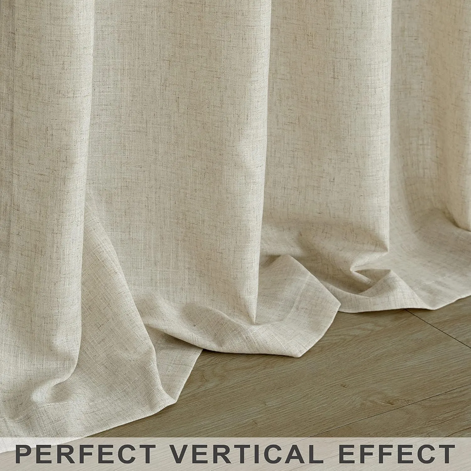 Flax Linen Curtains 84 Inch Length for Living Room 2 Panel Set Rod Pocket Sack Tweed Cotton Cloth Look Semi Sheer Beige Tan Curtain for Bedroom Earth Tone Primitive Burlap Farmhouse Cozy Western Decor