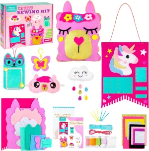 Flying Childhood Soft Felt Sewing Kit for Kids Arts & Crafts, 6 Easy DIY Stuffed Animal Dolls and Plush Pillow, Instructions, Gifts for Girls 6-12, Embroidery Kit for Learn Sew