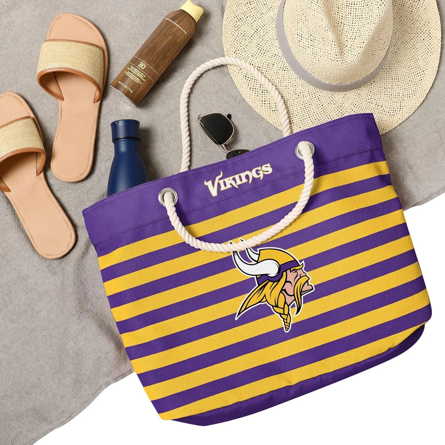 FOCO NFL Team Logo Nautical Stripe Tote Beach Bag