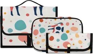 Foldable Hanging Travel Toiletry Organizer Set 3-Piece with Cosmetic Bag & Brush Holder - Cute Cow (1)