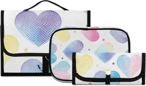 Foldable Hanging Travel Toiletry Organizer Set 3-Piece with Cosmetic Bag & Brush Holder - Heart (10)
