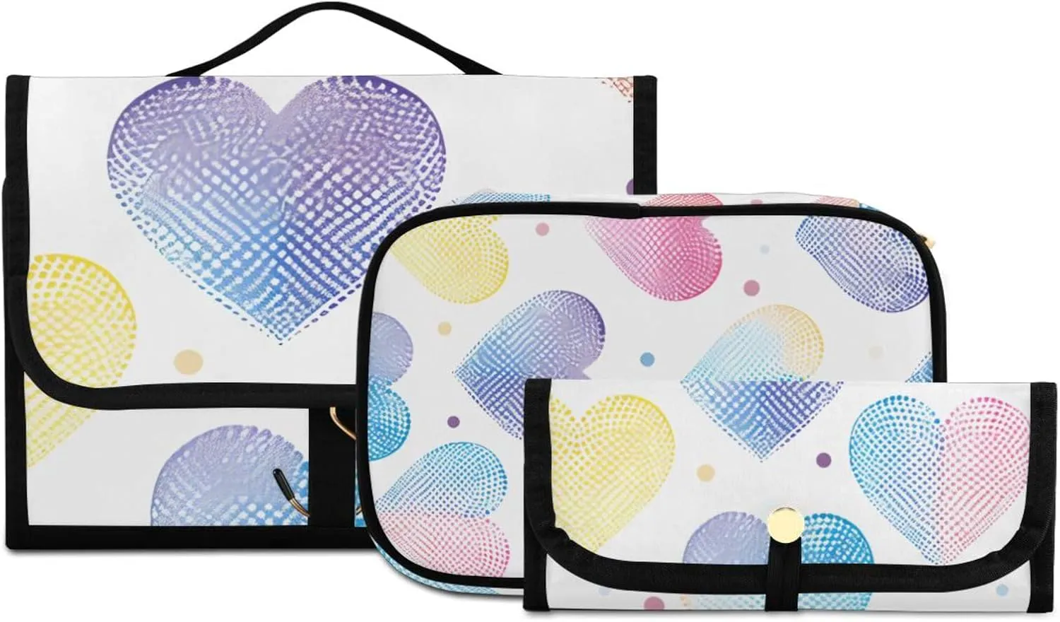 Foldable Hanging Travel Toiletry Organizer Set 3-Piece with Cosmetic Bag & Brush Holder - Heart (10)