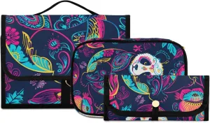 Foldable Hanging Travel Toiletry Organizer Set 3-Piece with Cosmetic Bag & Brush Holder - Panda (35)