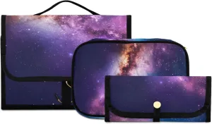 Foldable Hanging Travel Toiletry Organizer Set 3-Piece with Cosmetic Bag & Brush Holder - Starry Sky Universe (1)