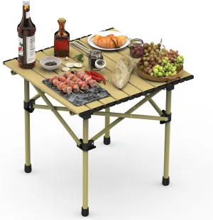 Folding Camping Table with Heavy Duty Carrying Bag, for Garden, Backyard, Courtyard, Beach, Beige. (20.87" Lx19.7 Wx19.5 H)