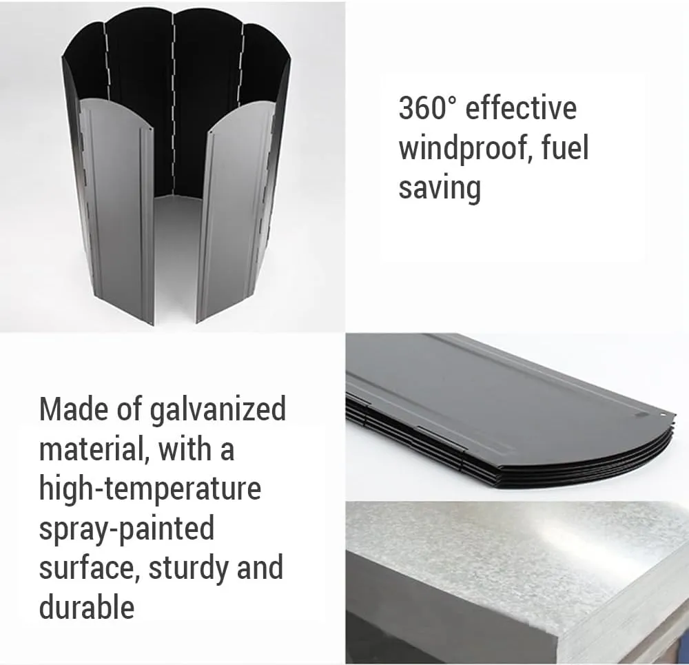 Folding Stove Windscreen 8 Plates Galvanized Camping Cooker Stove Windshield with Storage Bag